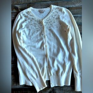 Loft XS white cardigan with jewels overlay.